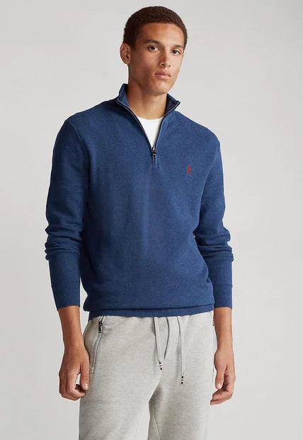 Sweater polo Ralph Lauren pima cotton 1/4 zip - Azul Heather