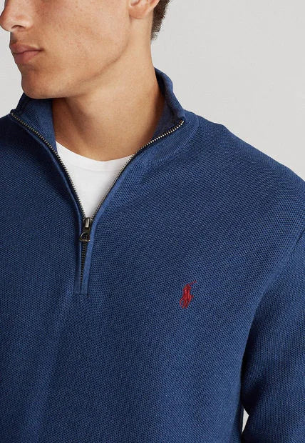 Sweater polo Ralph Lauren pima cotton 1/4 zip - Azul Heather