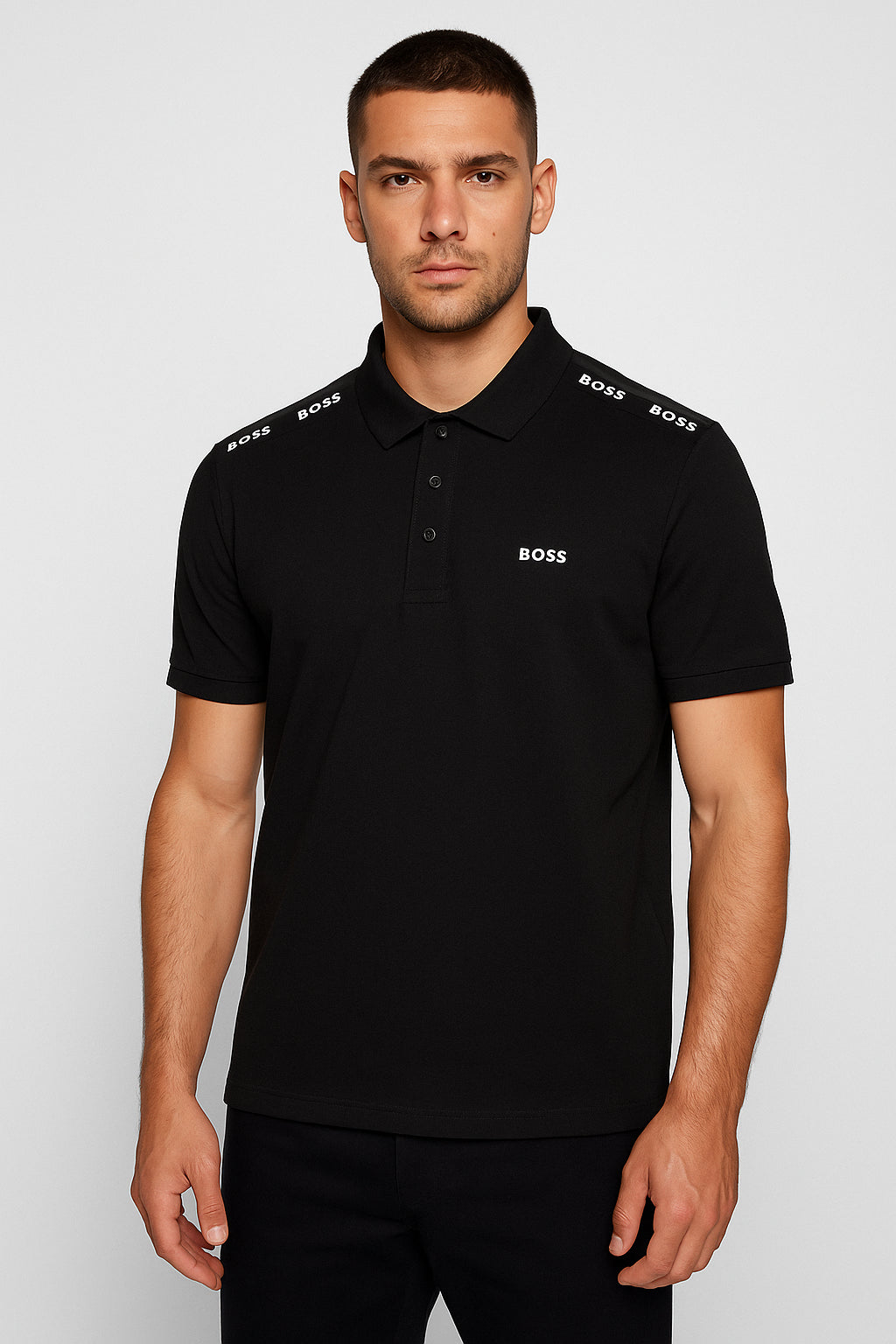Polo BOSS Hombre Negro con Logo de Goma - Algodón pique