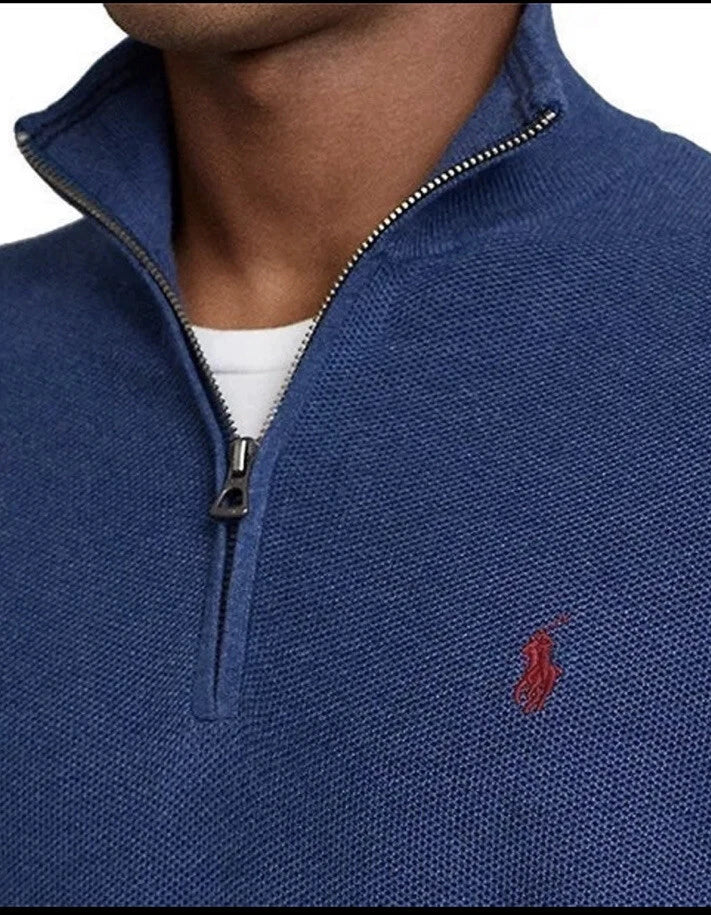 Sweater polo Ralph Lauren pima cotton 1/4 zip - Azul Heather