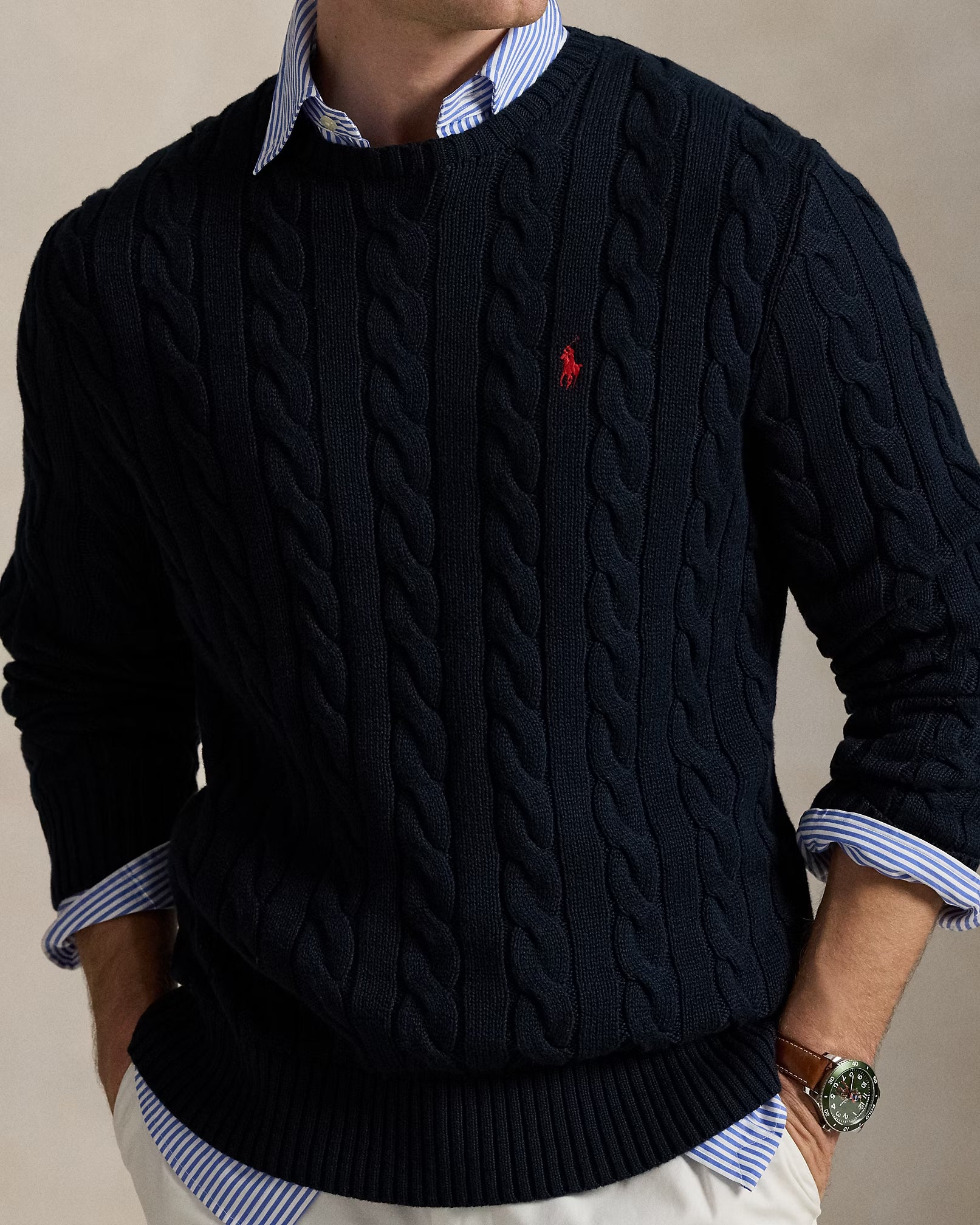 Sweater Polo ralph lauren de punto trenzado - Azul Marino