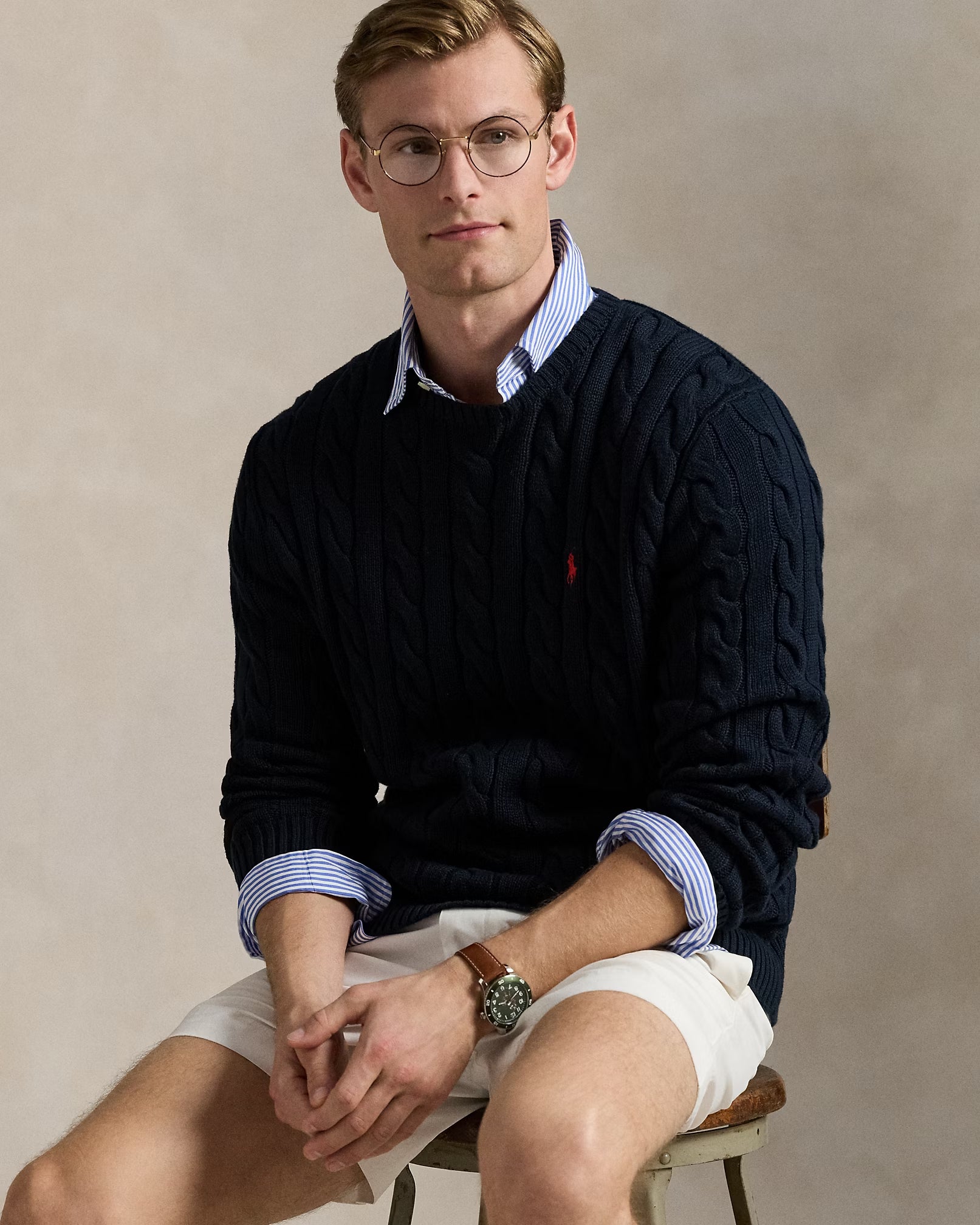 Sweater Polo ralph lauren de punto trenzado - Azul Marino