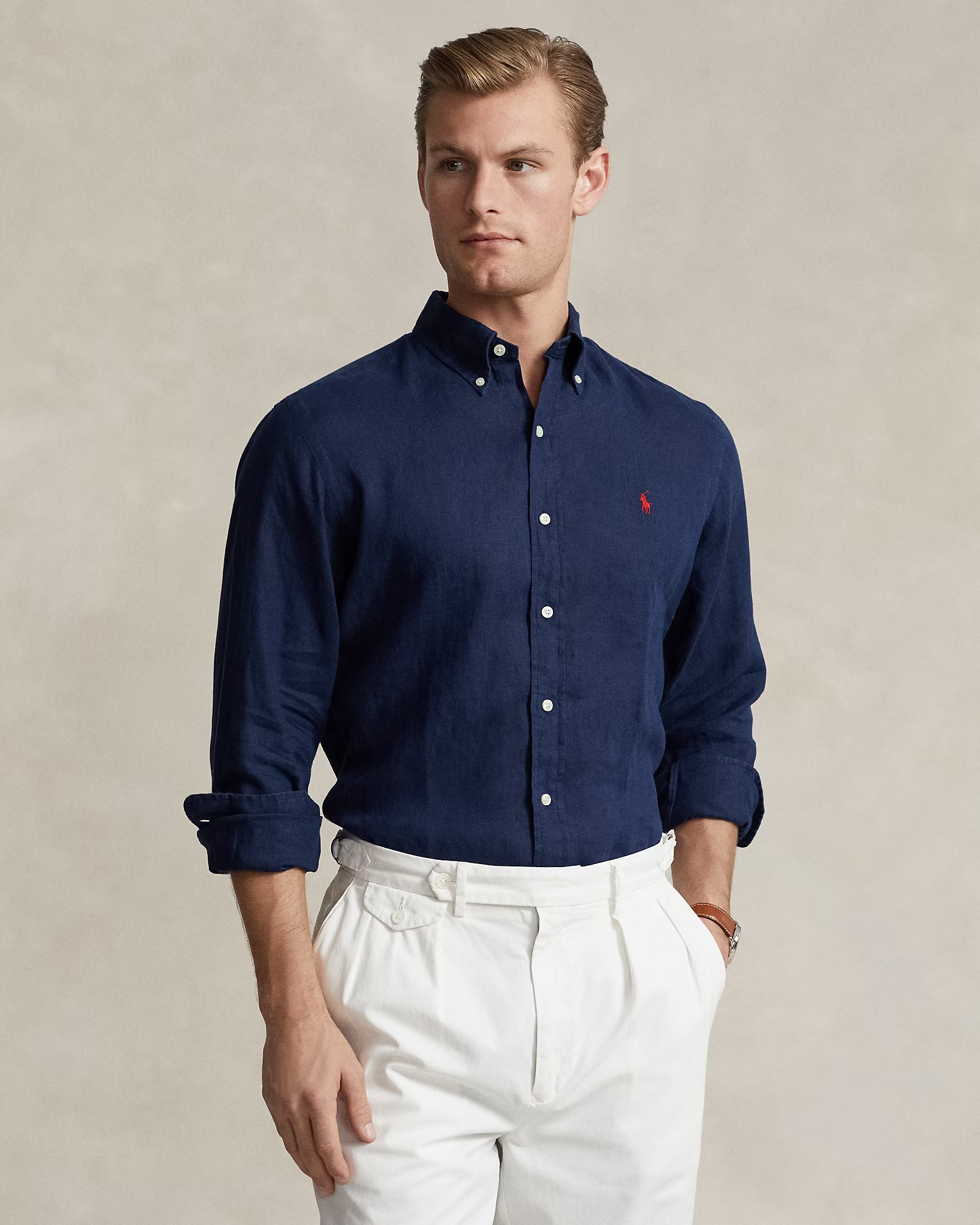 Camisa manga larga Polo Ralph Lauren Lino - Azul marino