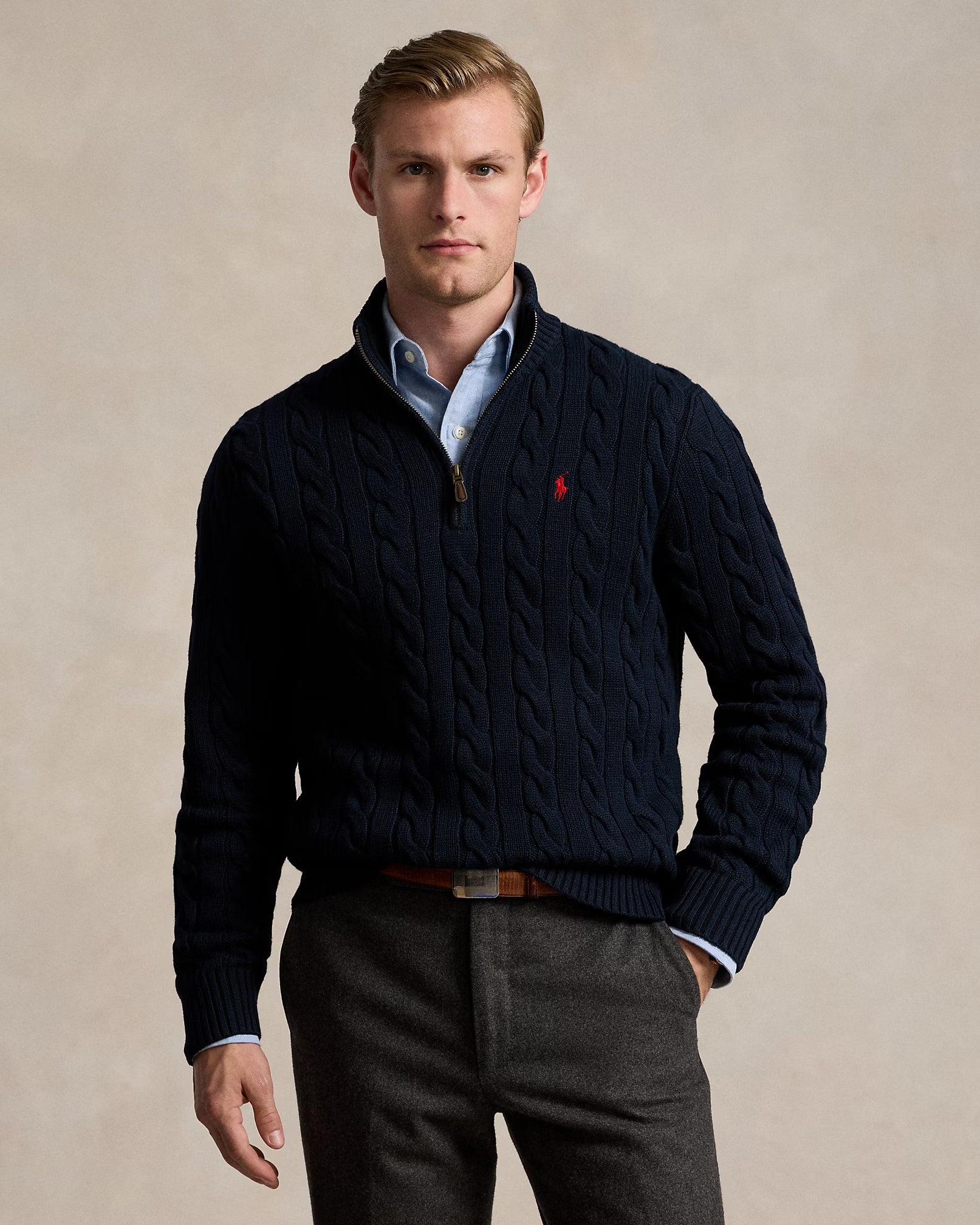 Sweater quarter zip Polo ralph lauren trenzado - azul marino