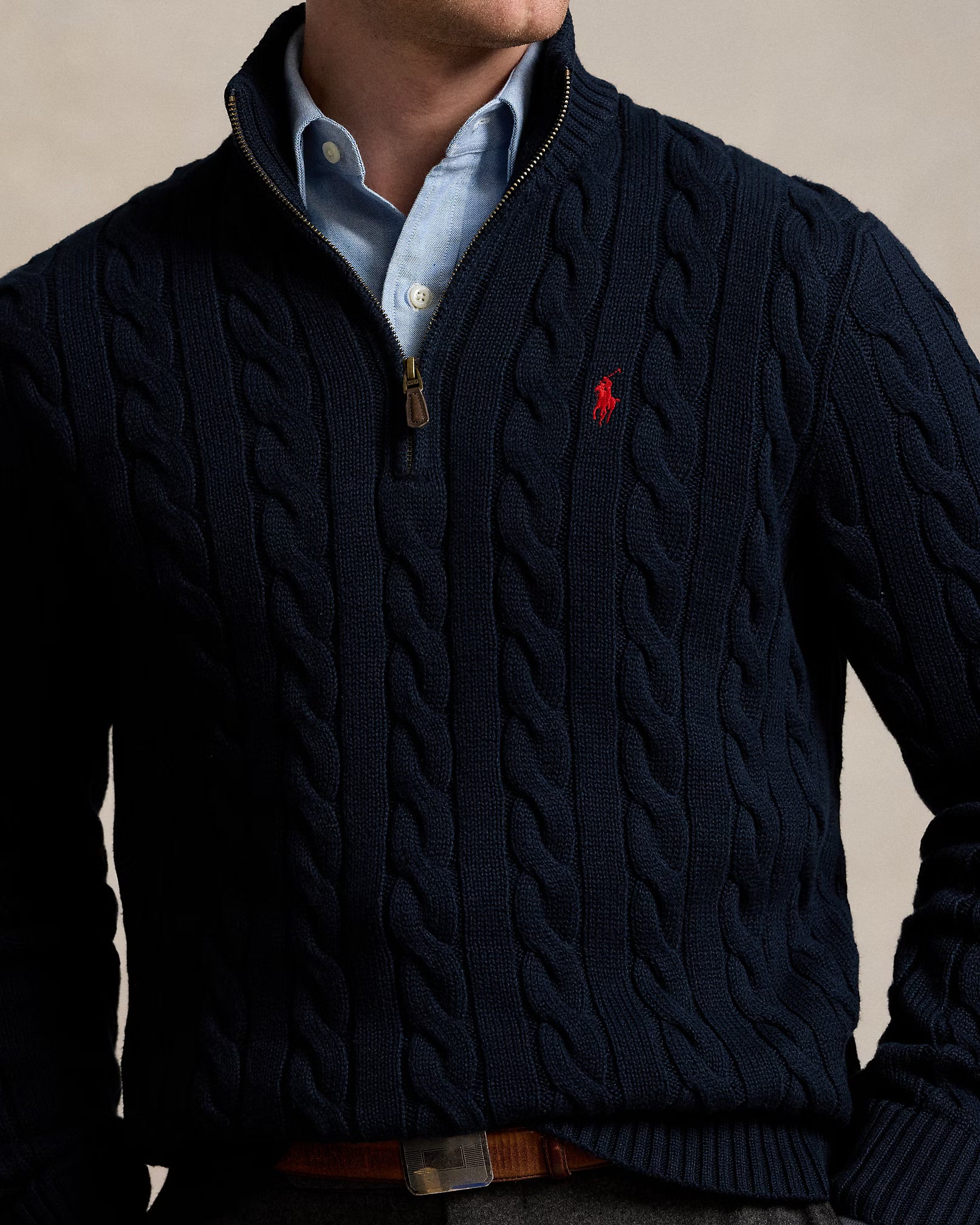 Sweater quarter zip Polo ralph lauren trenzado - azul marino