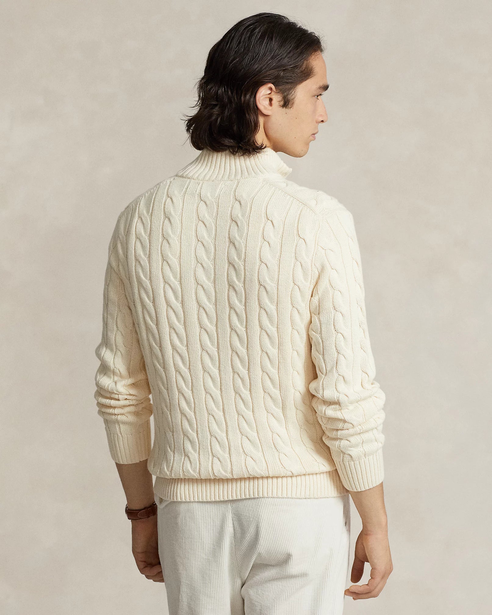 Sweater Ralph Lauren 1/4 zip trenzado - Crema