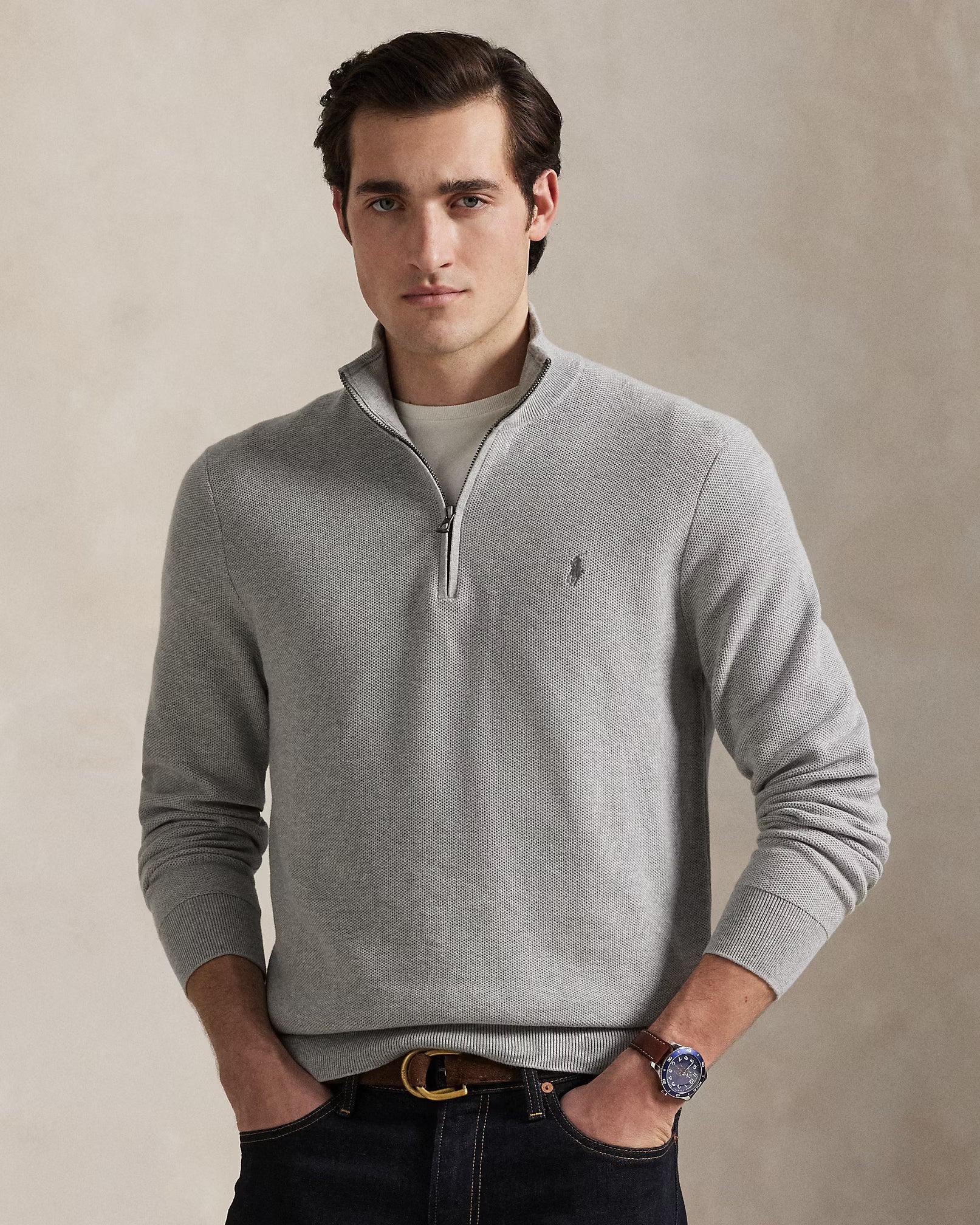 Sweater Polo ralph lauren quarter Zip pima Cotton - Gris
