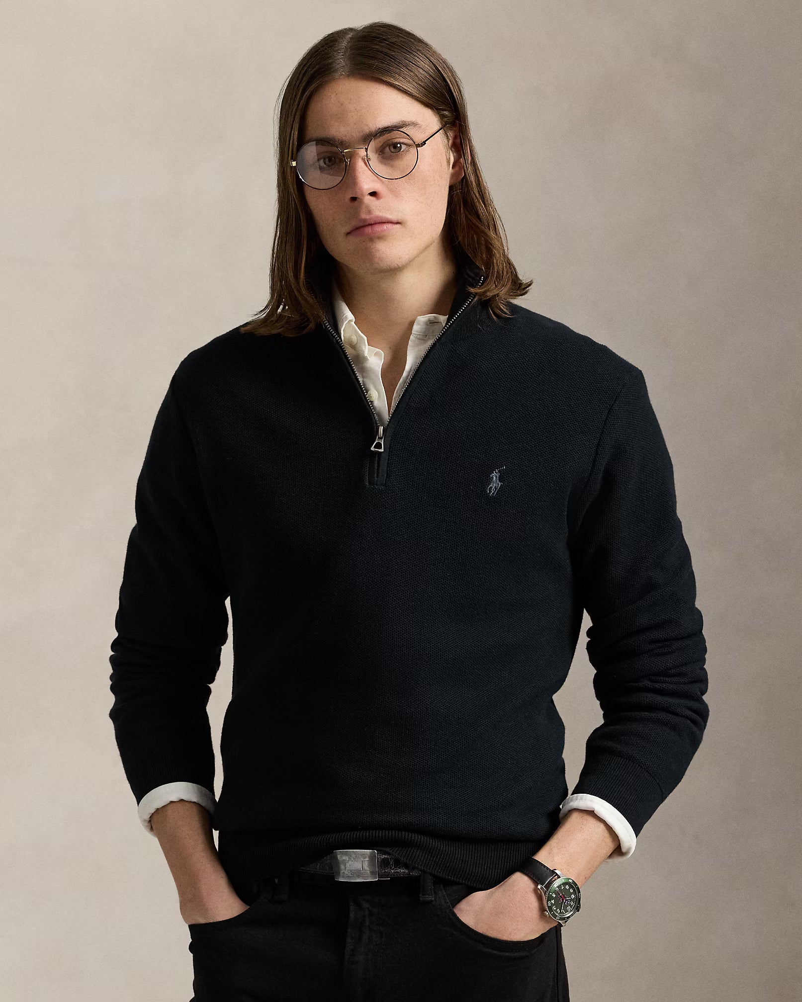 Sweater Polo ralph lauren quarter Zip pima Cotton - Negro