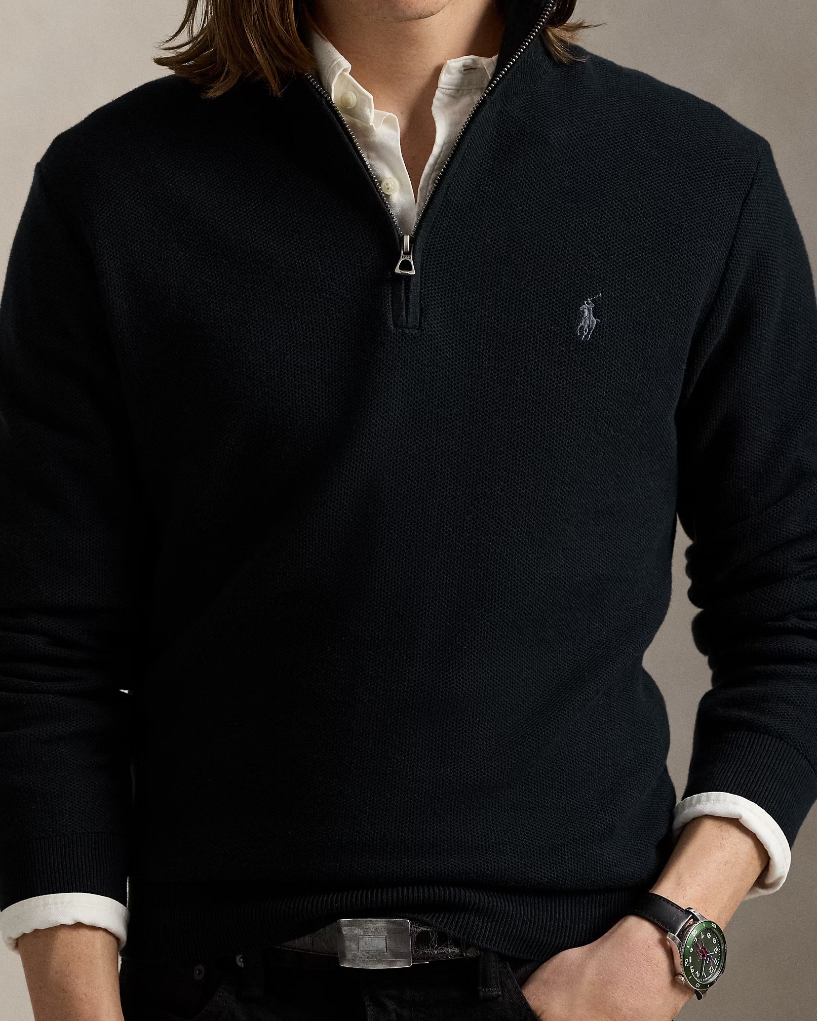 Sweater Polo ralph lauren quarter Zip pima Cotton - Negro