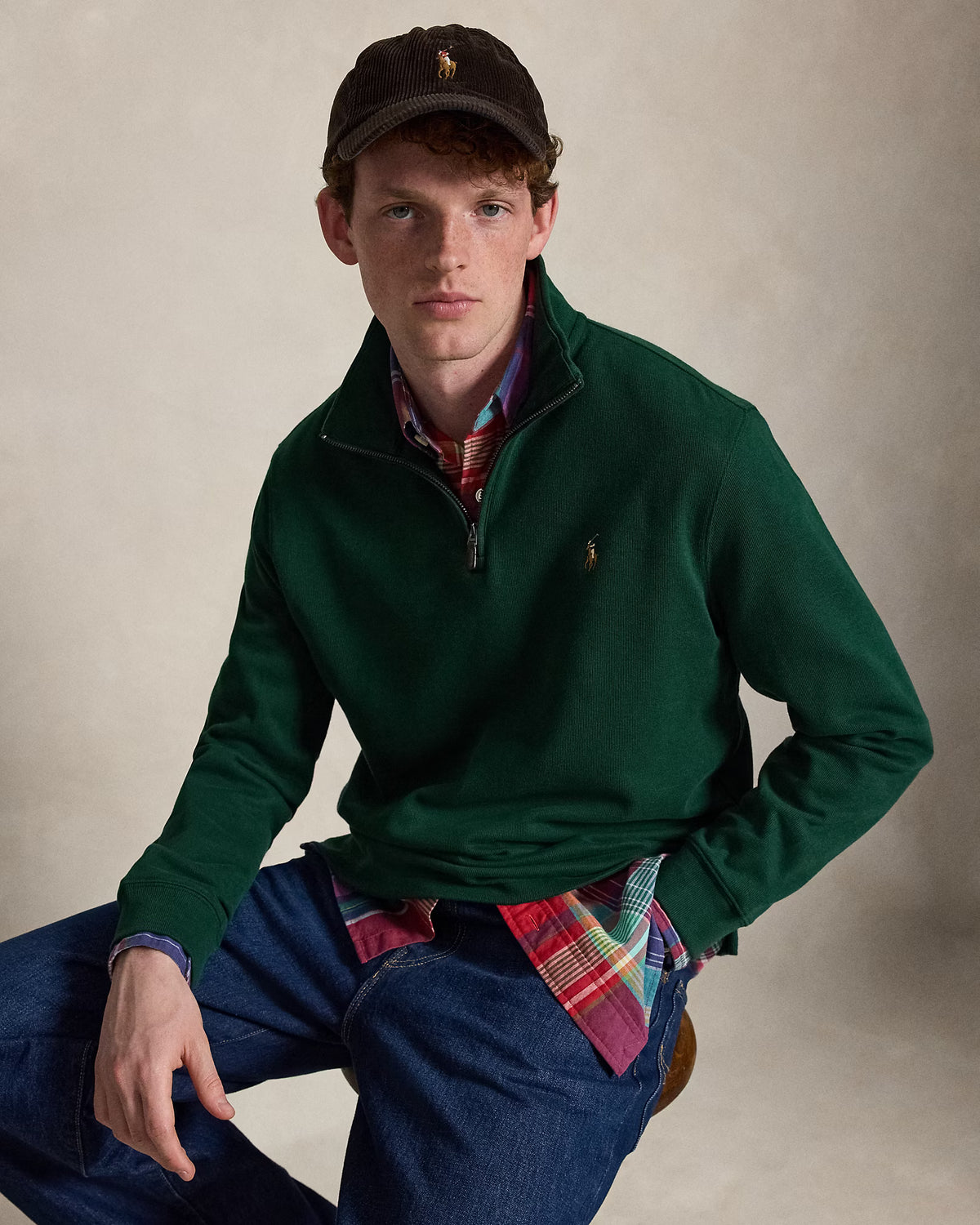 SweaterPolo Ralph Lauren Quarter Zip estate rib - Verde oscuro