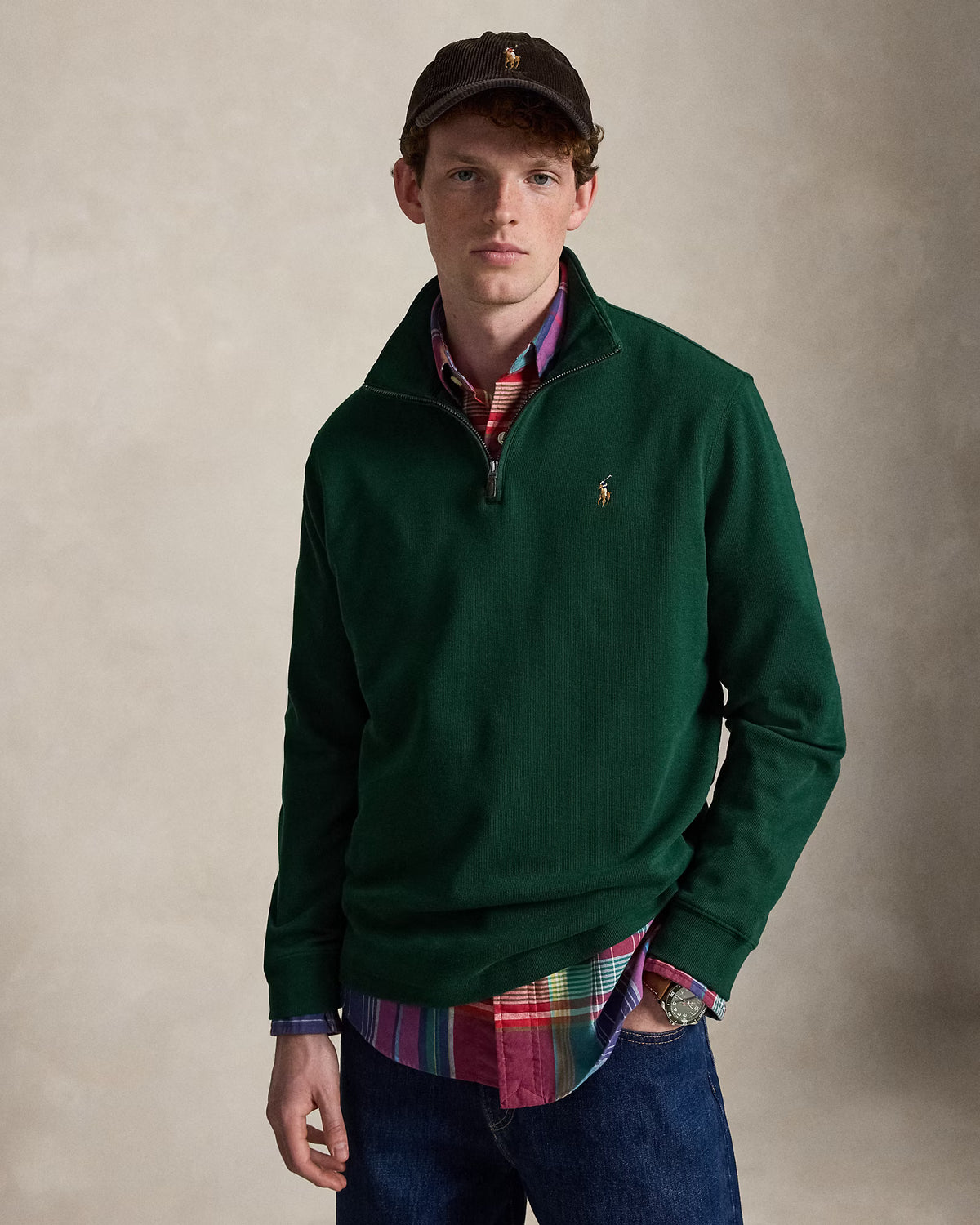 SweaterPolo Ralph Lauren Quarter Zip estate rib - Verde oscuro