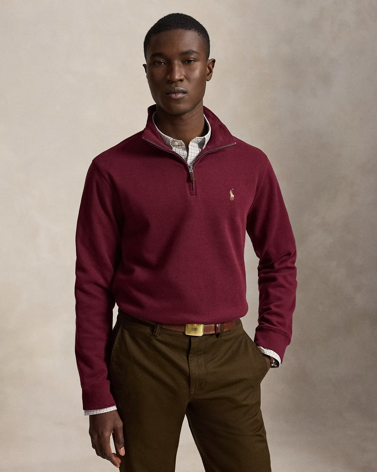 SweaterPolo Ralph Lauren Quarter Zip estate rib - Vino Borgoña
