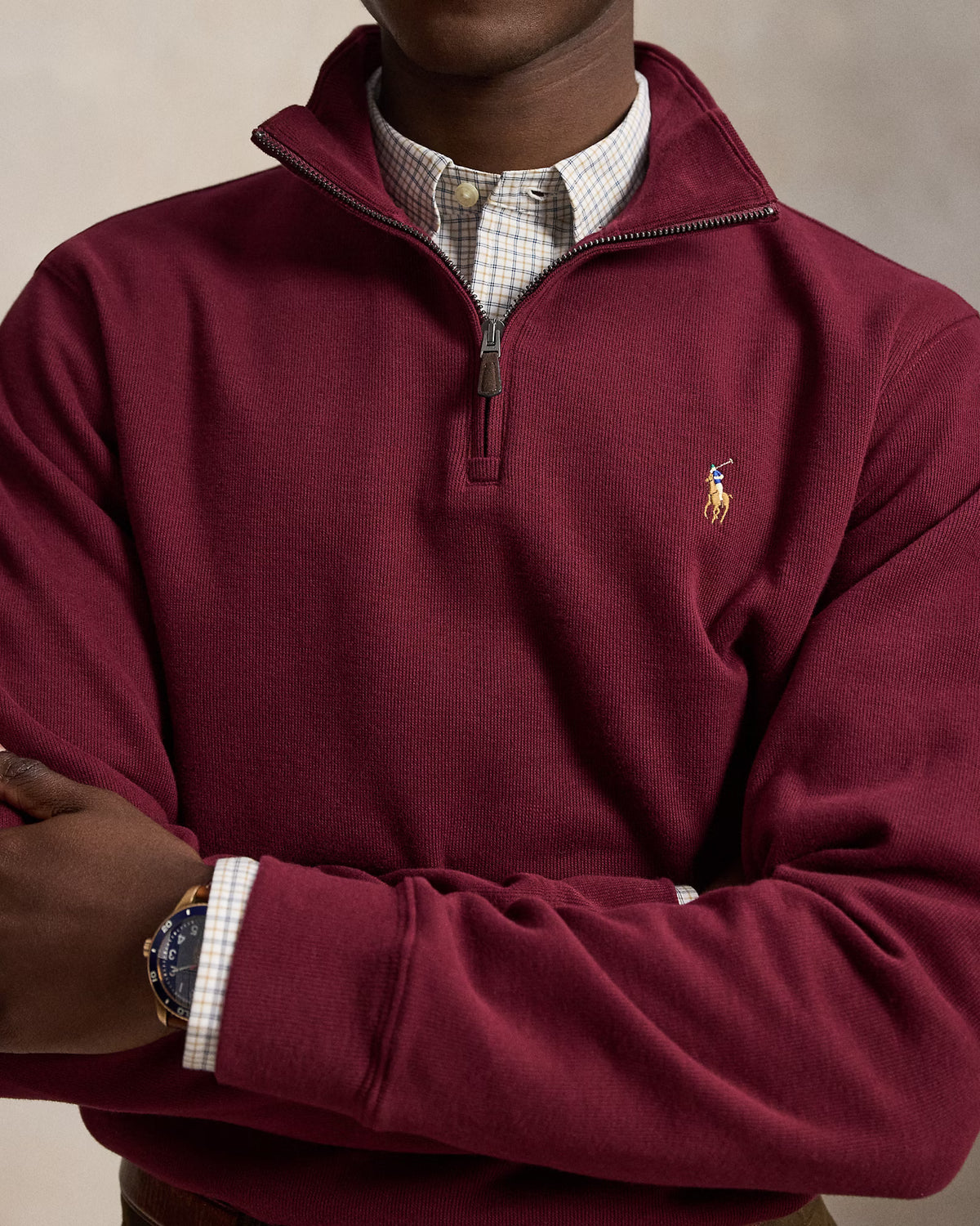SweaterPolo Ralph Lauren Quarter Zip estate rib - Vino Borgoña